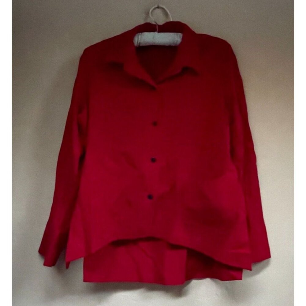 Vintage Arlene Wohl Handwoven Design Small Red Button Front Cardigan Jacket